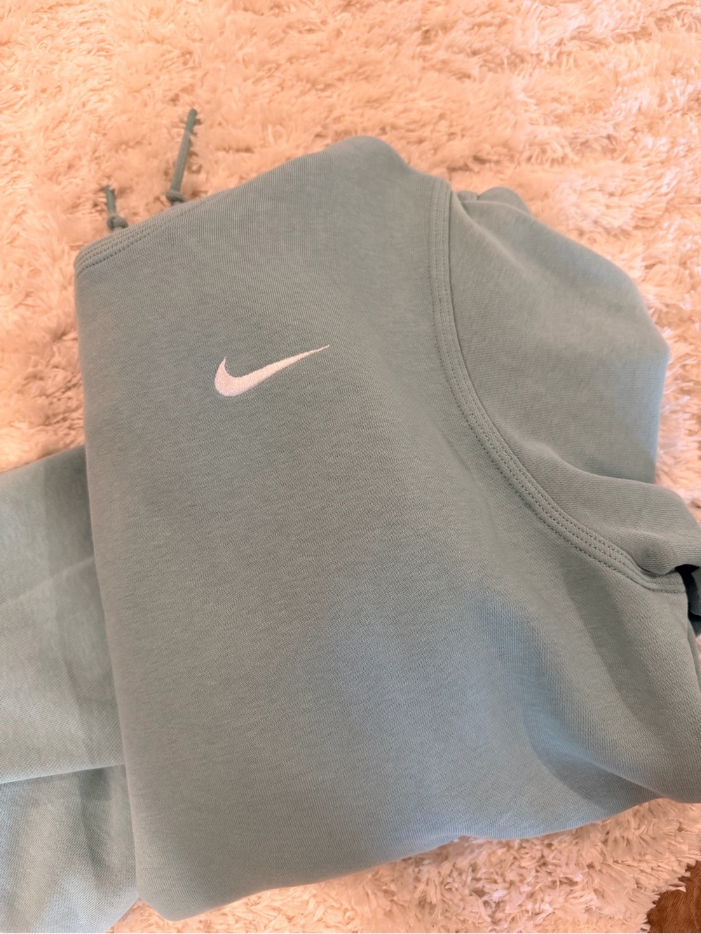 Nike Women's Light Teal Hooded Sweatshirt with White Swoosh
